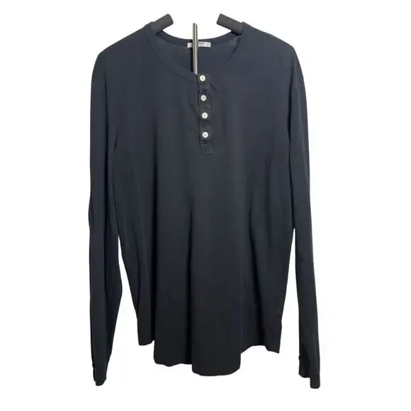Buck Mason Long Sleeve Henley Black- Cotton - Picture 5 of 7